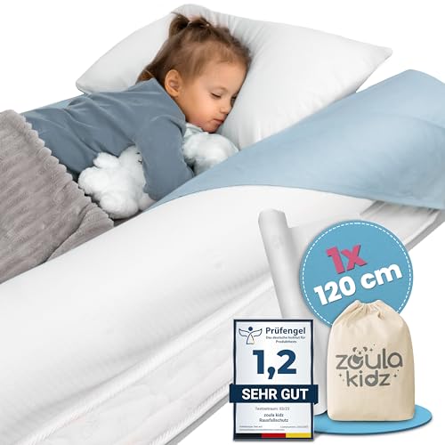 zoula kidz® aufblasbarer Rausfallschutz Bett Reise mit OEKO-TEX® Stoffbezug [120cm, 1er Set] - Bett Rausfallschutz Kinder - Rausfallschutz Aufblasbar - Rausfallschutz Kinderbett - Rausfallschutz Reise